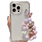 Husă hibridă antișoc Glitter iPhone 16 Pro Max cu curea de încheietură - Transparent