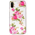 Husă TPU pentru iPhone X / iPhone XS care strălucește în întuneric - flori roz
