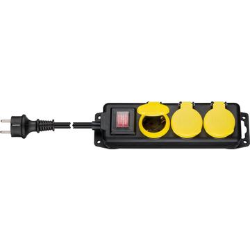 Goobay 3-Way în aer liber Power Strip cu cablu de 3m - negru / galben