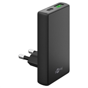 Goobay GaN Încărcător rapid dual 90° plat - 65W, USB-C și USB-A - Negru