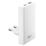 Goobay GaN Încărcător rapid dual 90° plat - 65W, USB-C și USB-A - alb