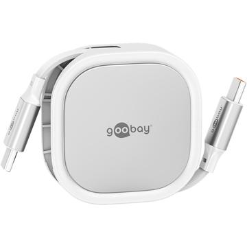 Cablu USB-C retractabil Goobay - 1m, 15W - Alb