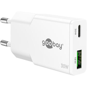 Goobay Slim USB-C PD GaN Încărcător rapid dublu 30W - Alb