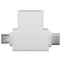 Adaptor T USB 3.0 la MicroUSB și USB-C Goobay - Alb