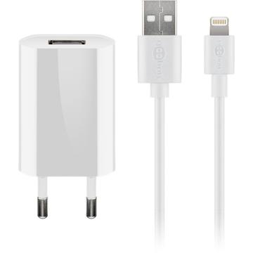 Încărcător USB Goobay cu cablu Lightning - certificat MFi - alb
