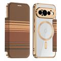 Husă magnetică elegantă Google Pixel 11 Pro cu clapetă și sloturi pentru carduri RFID - maro