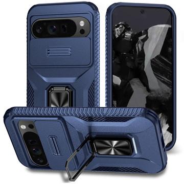 Husă Hibridă Google Pixel 9 Pro XL cu Inel Rotativ cu Ecran pentru Cameră - Albastru