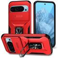 Husă Hibridă Google Pixel 9/9 Pro cu Inel Rotativ cu Ecran pentru Cameră - Roșu