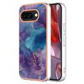 Husă TPU Google Pixel 9a - Marble Pattern Electroplated IMD - Violet / Albastru