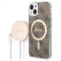 Husă & Încărcător Wireless iPhone 14 Plus - Guess 4G Edition Bundle Pack - Maro
