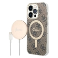 Husă & Încărcător Wireless iPhone 14 Pro - Guess 4G Edition Bundle Pack - Maro