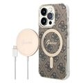 Husă & Încărcător Wireless iPhone 14 Pro Max - Guess 4G Edition Bundle Pack - Maro