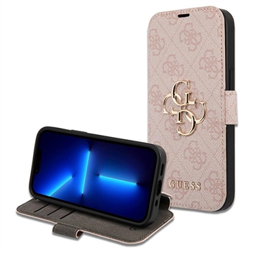 Husă Flip iPhone 15 Pro - Guess 4G Metal Logo - Roz