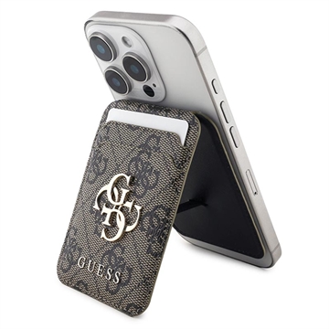 Suport pentru carduri Guess 4G Metal Logo cu suport - compatibil MagSafe - maro