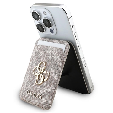 Suport de carduri Guess 4G cu logo metalic și suport - compatibil MagSafe - roz