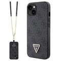 Husă iPhone 15 cu Curea Crossbody - Guess 4G Strass Triangle Metal Logo - Negru