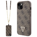 Husă iPhone 15 cu Curea Crossbody - Guess 4G Strass Triangle Metal Logo - Maro