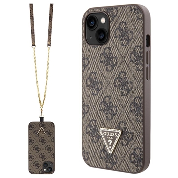 Husă iPhone 15 cu Curea Crossbody - Guess 4G Strass Triangle Metal Logo