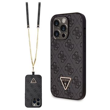 Husă iPhone 15 Pro Max cu Curea Crossbody - Guess 4G Strass Triangle Metal Logo - Negru