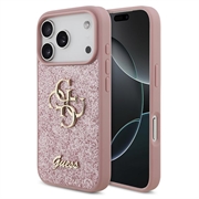 Husă iPhone 18 Pro - Guess Fixed Glitter 4G Metal Logo - Roz