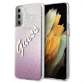 Husă Samsung Galaxy S21+ 5G - Guess Glitter Gradient Script - Roz