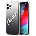 Husă iPhone 12/12 Pro - Guess Glitter Gradient Script - Negru