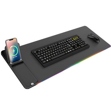 Covoraș de birou H18 RGB cu încărcător wireless de 15W și suport pentru telefon pliabil - negru
