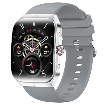 Ceas inteligent HK80 cu ecran curbat AMOLED, apel Bluetooth, monitor de sănătate și NFC - argintiu