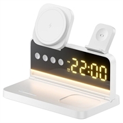 HT-568 Încărcător magnetic fără fir 3-în-1 cu ceas cu alarmă și lampă de birou - Alb