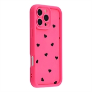 iPhone 16 Pro Husă TPU rezistentă la șocuri cu model de inimă și margini ridicate - Roz Intens