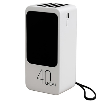 Hepu XL HP210 40000mAh Power Bank cu cabluri USB-C/Lightning/USB-A/MicroUSB - Alb