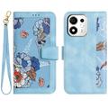 Honor 600 Smart Husa portofel floral cu sloturi pentru carduri - Albastru Deschis