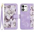 Honor 600 Smart Husa portofel floral cu sloturi pentru carduri - Violet deschis