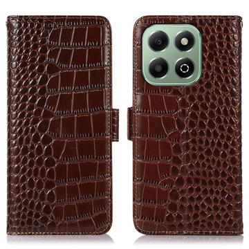 Husă Piele Portofel cu RFID Honor X6b - Crocodile - Maro