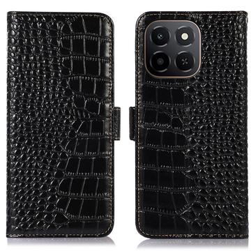Husă Piele Portofel cu RFID Honor X6c - Crocodile - Negru