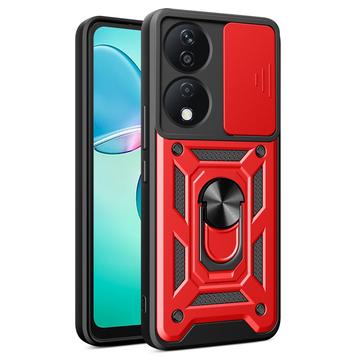 Husă Hibridă Honor X7b/90 Smart cu Inel Rotativ cu Ecran pentru Cameră - Roșu