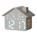 Ceas cu alarmă digital multifuncțional cu LED, în formă de casă – textură de pânză – gri
