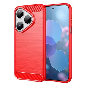 Husă TPU Brushed Huawei Pura 80 - Fibră de Carbon - Roșu