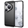 Husă TPU Brushed Huawei Pura 80 Pro/80 Pro+/80 Ultra - Fibră de Carbon - Negru