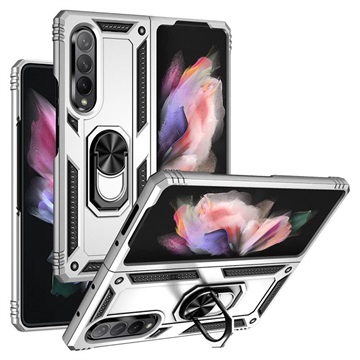 Samsung Galaxy Z Fold3 5G Husă Hibrid cu Suport de Metal - Argintiu