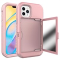 Husă Hibrid iPhone 12/12 Pro - Oglindă Ascunsă și Slot Card - Roz
