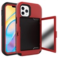 Husă Hibrid iPhone 12/12 Pro - Oglindă Ascunsă și Slot Card - Roșu