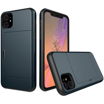 Husă Hibridă iPhone 11 cu Slot Glisant pentru Card - Albastru Închis