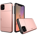 Husă Hibridă iPhone 11 cu Slot Glisant pentru Card - Auriu Roze