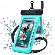 Husă impermeabilă IPX8 pentru telefon, cu două compartimente de depozitare - 7.5" - Cyan