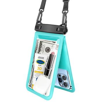 IPX8 Impermeabil IPX8 PVC Phone Pouch pentru sub 9.5-inch dublu strat de telefon mobil sigilat sac uscat cu curea - Cyan