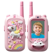 JK200 Walkie-Talkie video pentru copii cu cameră foto - 2 buc. - Unicorn roz