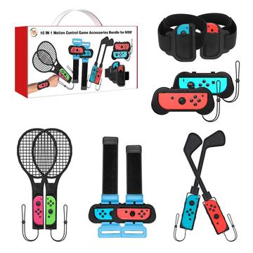 JYS JYS JYS-NS215 10-in-1 Motion Control Grips Holder Golf Clubs Wrist Dance Band Handle Leg Strap Tennis Racket Set de accesorii de joc pentru Nintendo Switch