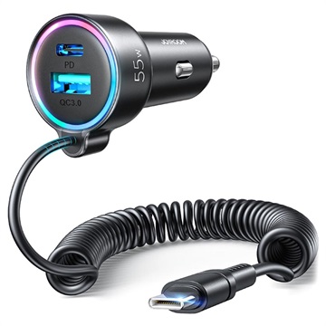 Încărcător Auto Rapid 55W cu Fir 3-În-1 Joyroom JR-CL07 - USB-C - Negru