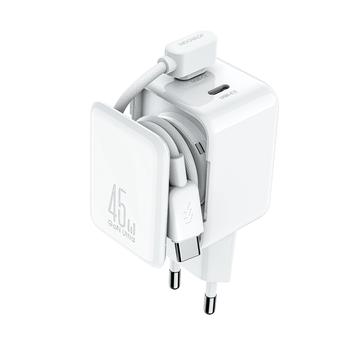 Joyroom JR-TCL05 Încărcător de perete GaN 45W cu două porturi USB-C și organizator de cabluri - alb